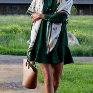 Tuckernuck Hunter Green Crepe Callahan Shirt Dress